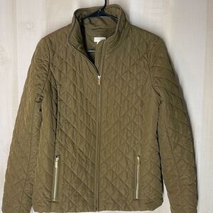 J. Crew Olive green‎ quilted jacket coat, size small